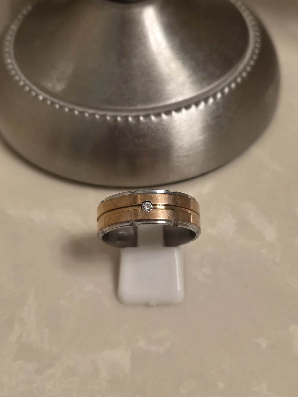 Men's Copper and Silver Ring with CZ Accent Size 11